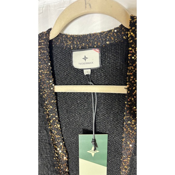 $228 NWT Tuckernuck Black Boucle Fallon Sequin Trim Cardigan Sweater Size S - Picture 5 of 11